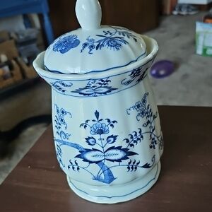 Blue and White Floral Ceramic Jar